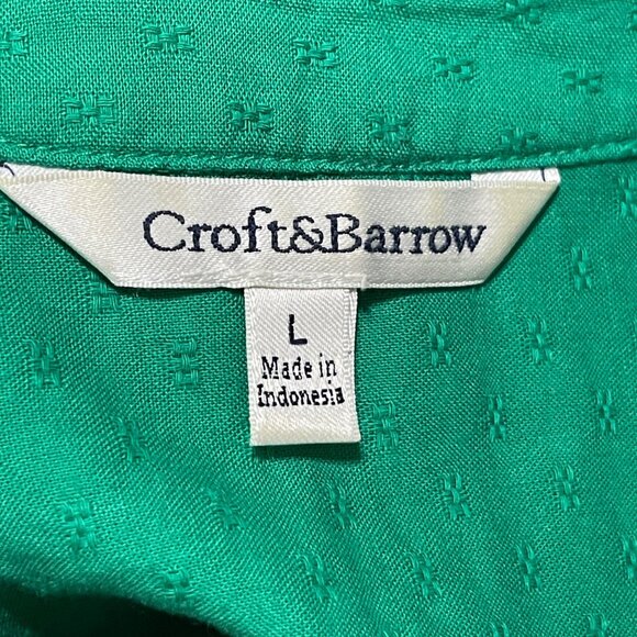 Croft & Barrow Blouse Top Women's Size L large Kelly Green Pleated Button Front - Picture 6 of 8